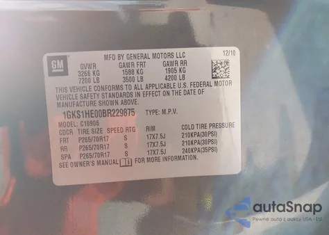 2011 GMC Yukon Xl 1500 Sle from USA, damaged, VIN 1GKS1HE00BR229875